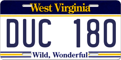 WV license plate DUC180