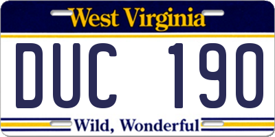 WV license plate DUC190