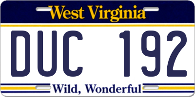 WV license plate DUC192