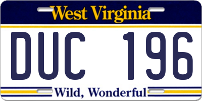 WV license plate DUC196