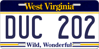 WV license plate DUC202