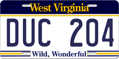 WV license plate DUC204