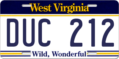 WV license plate DUC212