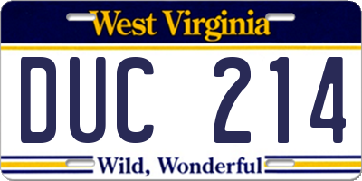 WV license plate DUC214