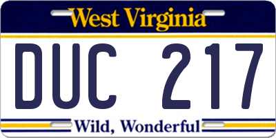 WV license plate DUC217