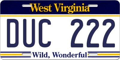 WV license plate DUC222