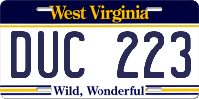 WV license plate DUC223