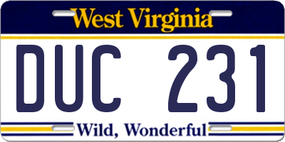 WV license plate DUC231