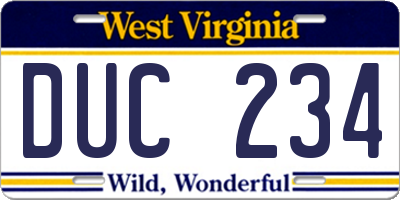 WV license plate DUC234