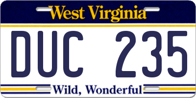 WV license plate DUC235