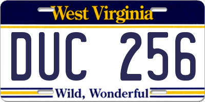 WV license plate DUC256