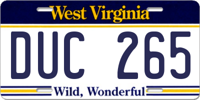 WV license plate DUC265