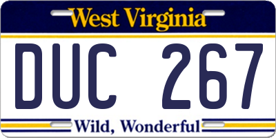 WV license plate DUC267