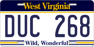WV license plate DUC268
