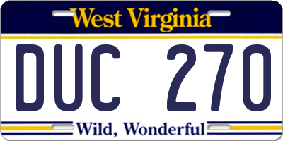 WV license plate DUC270