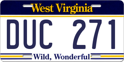 WV license plate DUC271