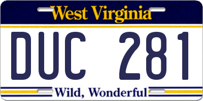 WV license plate DUC281