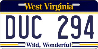WV license plate DUC294