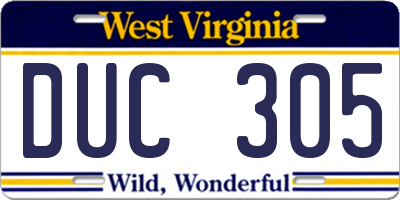 WV license plate DUC305