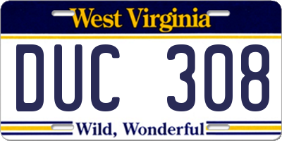 WV license plate DUC308