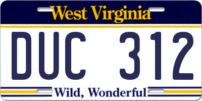 WV license plate DUC312