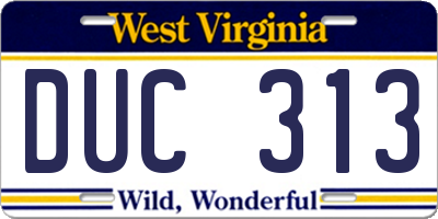 WV license plate DUC313