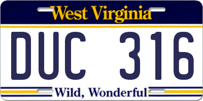 WV license plate DUC316