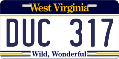 WV license plate DUC317