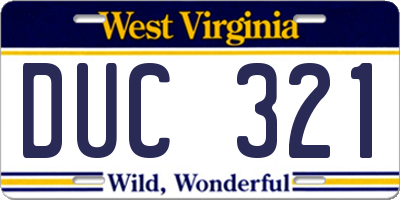 WV license plate DUC321