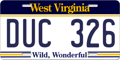 WV license plate DUC326