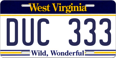 WV license plate DUC333
