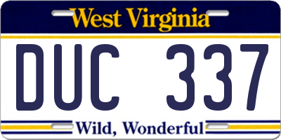 WV license plate DUC337