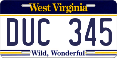 WV license plate DUC345