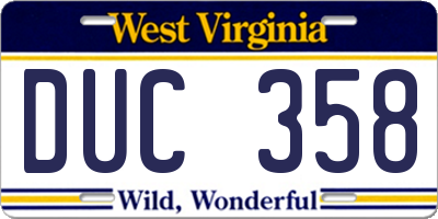 WV license plate DUC358