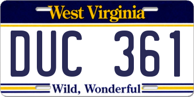 WV license plate DUC361