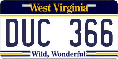 WV license plate DUC366