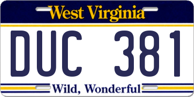 WV license plate DUC381