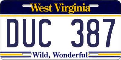 WV license plate DUC387