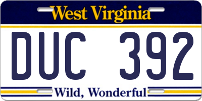 WV license plate DUC392