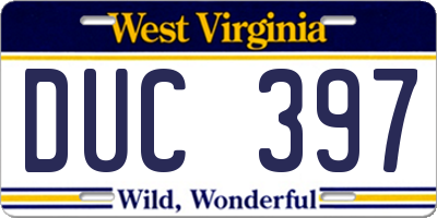 WV license plate DUC397