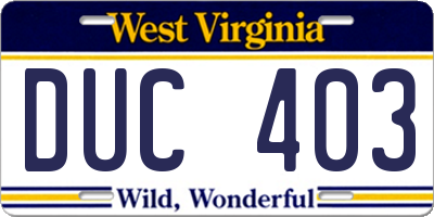WV license plate DUC403