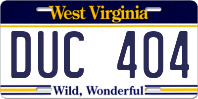 WV license plate DUC404