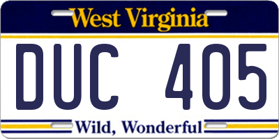 WV license plate DUC405