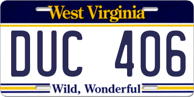 WV license plate DUC406