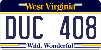 WV license plate DUC408