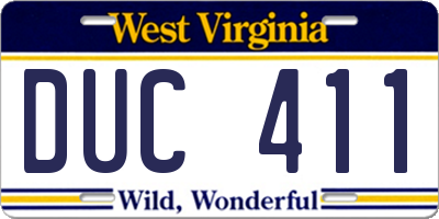 WV license plate DUC411