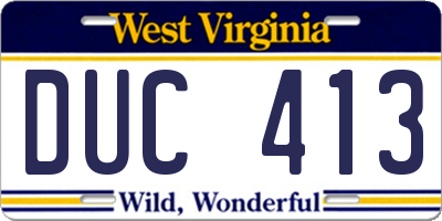 WV license plate DUC413