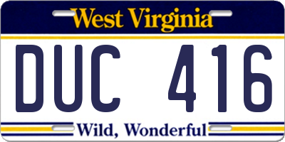 WV license plate DUC416