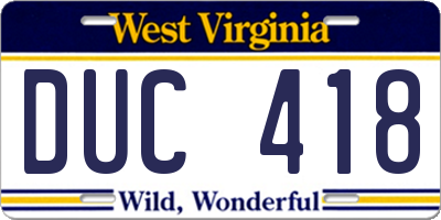 WV license plate DUC418