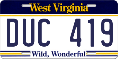 WV license plate DUC419